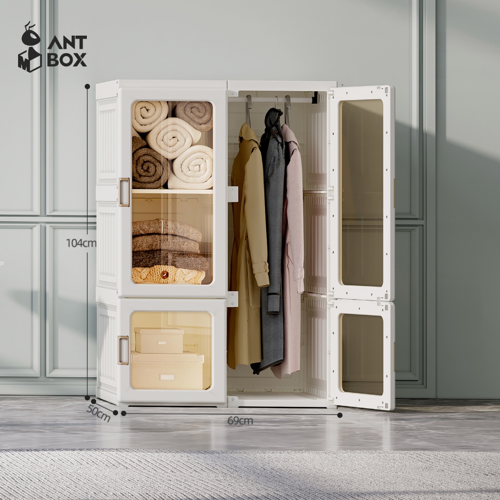 ANTBOX [พร้อมส่ง!! ] ตู้เสื้อผ้าเด็ก 6 ช่อง 1 แขวน 360L ประตูใสโปร่งแสงมองเห็นด้านในได้ เหมาะกับการแ