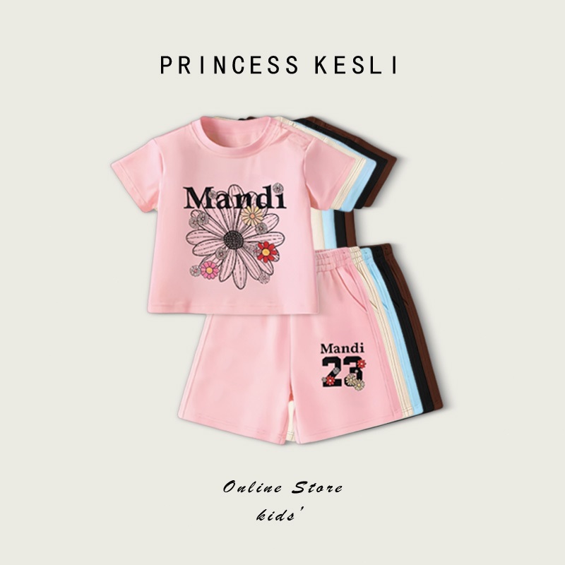 Princess Kesli ชุดเซ็ตแฟชั่นเด็ก เสื้อแขนสั้นกางเกงขาสั้น 2ชิ้น สไตล์เกาหลี แฟชั่น สบายๆ 2-12 ปี