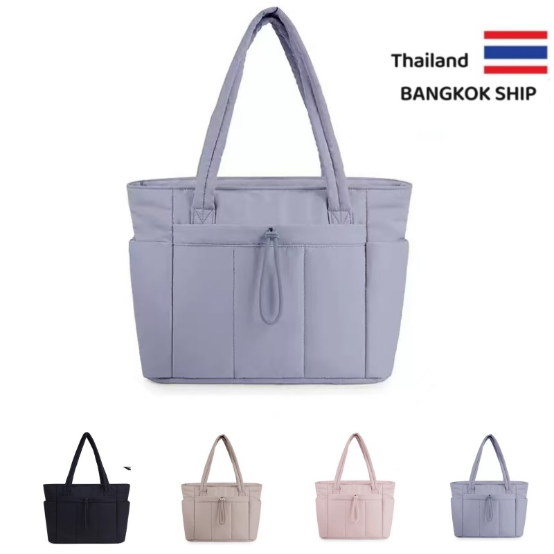 กระเป๋าถือกระเป๋าสะพายผ้านวมสําหรับเดินทาง กระเป๋าโท้ทพองน้ําหนักเบาพร้อมช่องใส่ของ สําหรับผู้หญิง