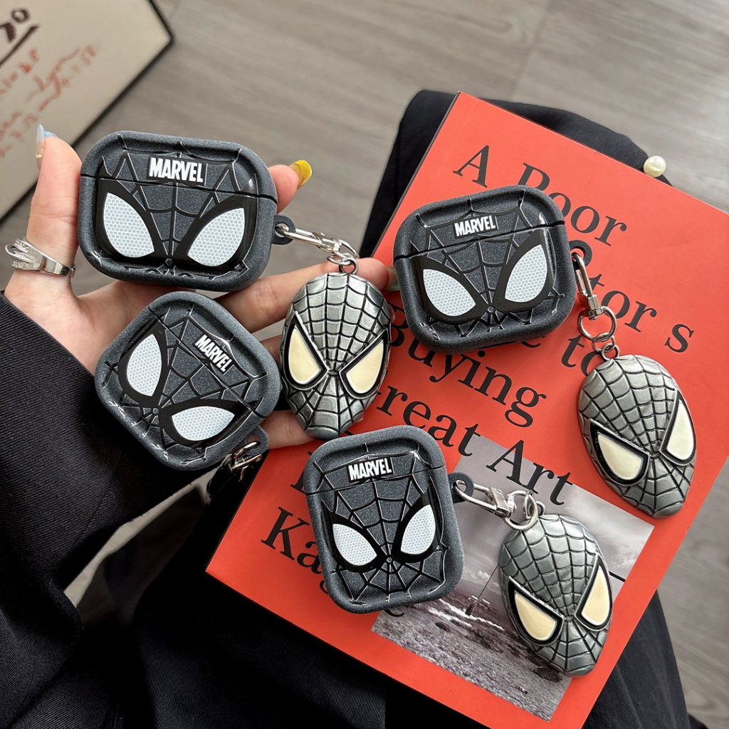 สําหรับ AirPods Pro 3/Pro 2/Pro/1 2 3 4 ANC กรณี Spider-Man Marvel สีดํากันกระแทกฝาครอบป้องกัน