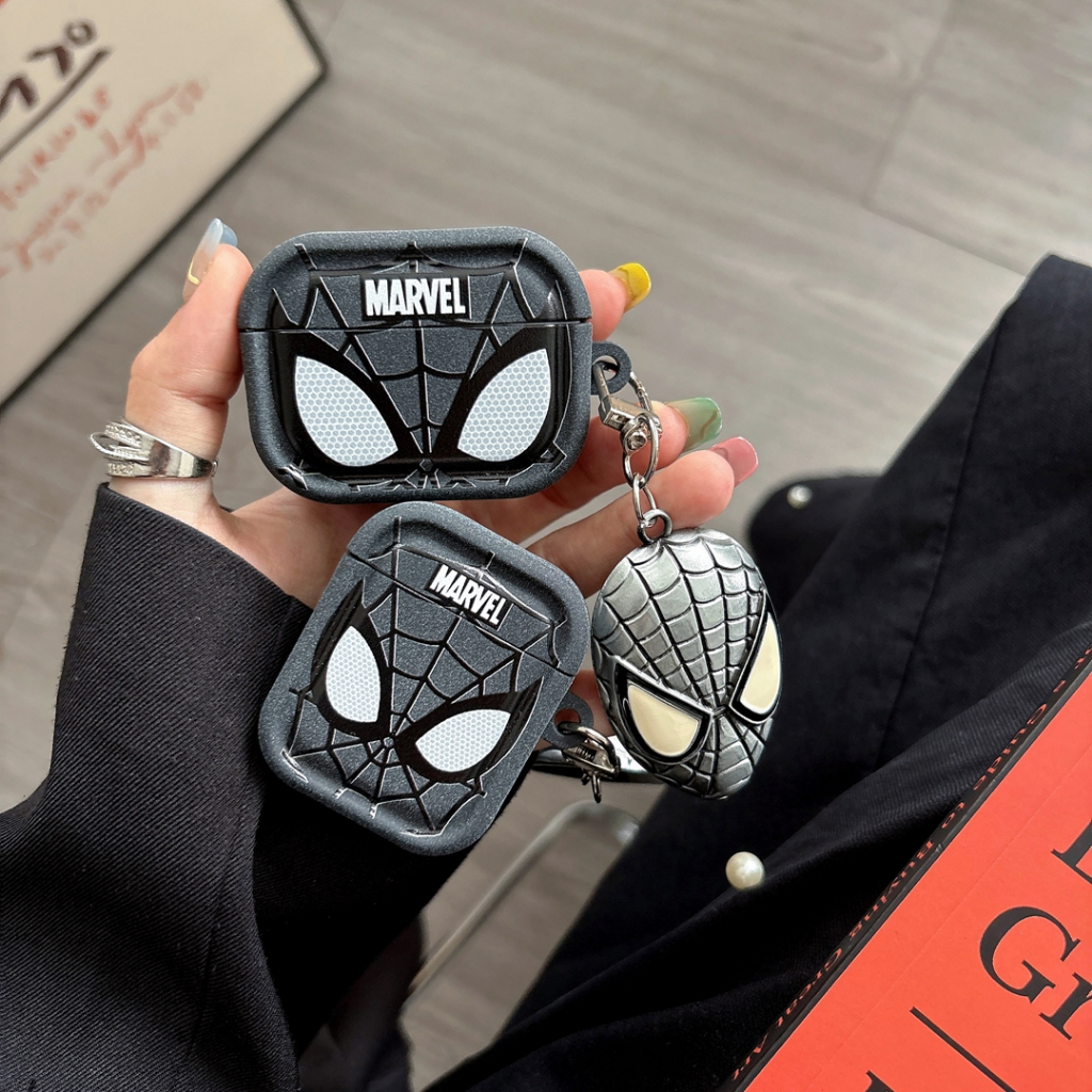 สําหรับ AirPods Pro 3/Pro 2/Pro/1 2 3 4 ANC กรณี Spider-Man Marvel สีดํากันกระแทกฝาครอบป้องกัน - รูปที่ 3