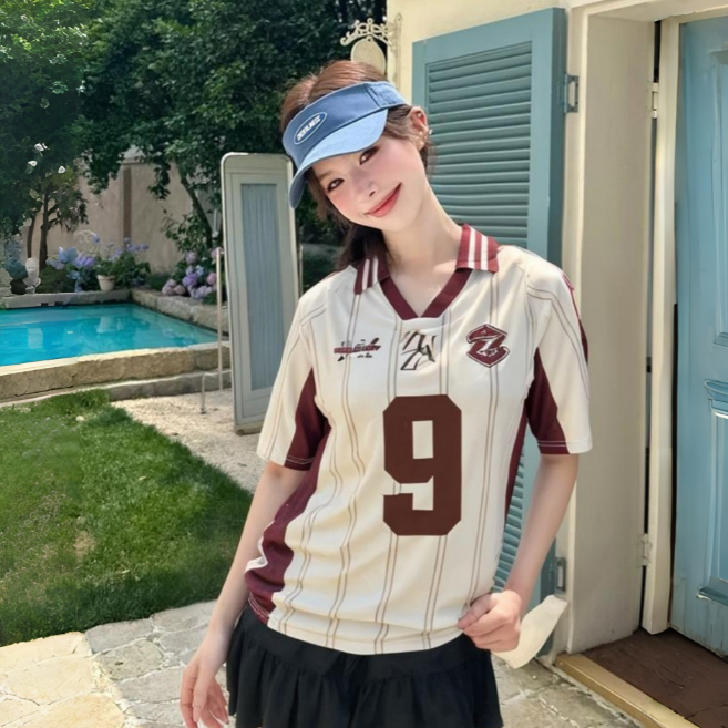 💞ส่งไวจากไทย💞ZUZA 9 JERSEY l เสื้อโปโลคอปก แขนสั้น คอวี ทรงหลวม ยูนิเซ็กส์ ผ้านุ่มลื่นสวมใส่สบาย - รูปที่ 5