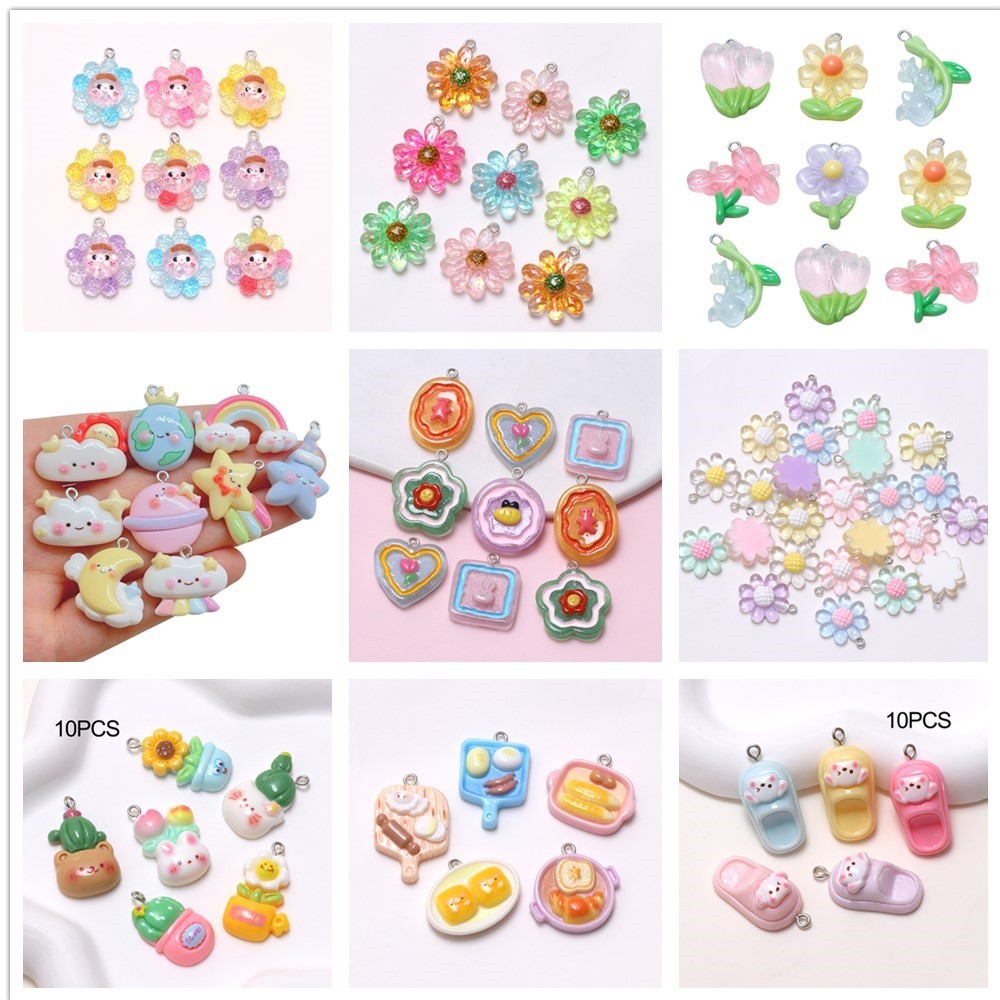 10 ชิ้นสาวน่ารักจี้เรซิ่นการ์ตูน Charms รอบสําหรับเครื่องประดับ DIY ทําอุปกรณ์เสริม