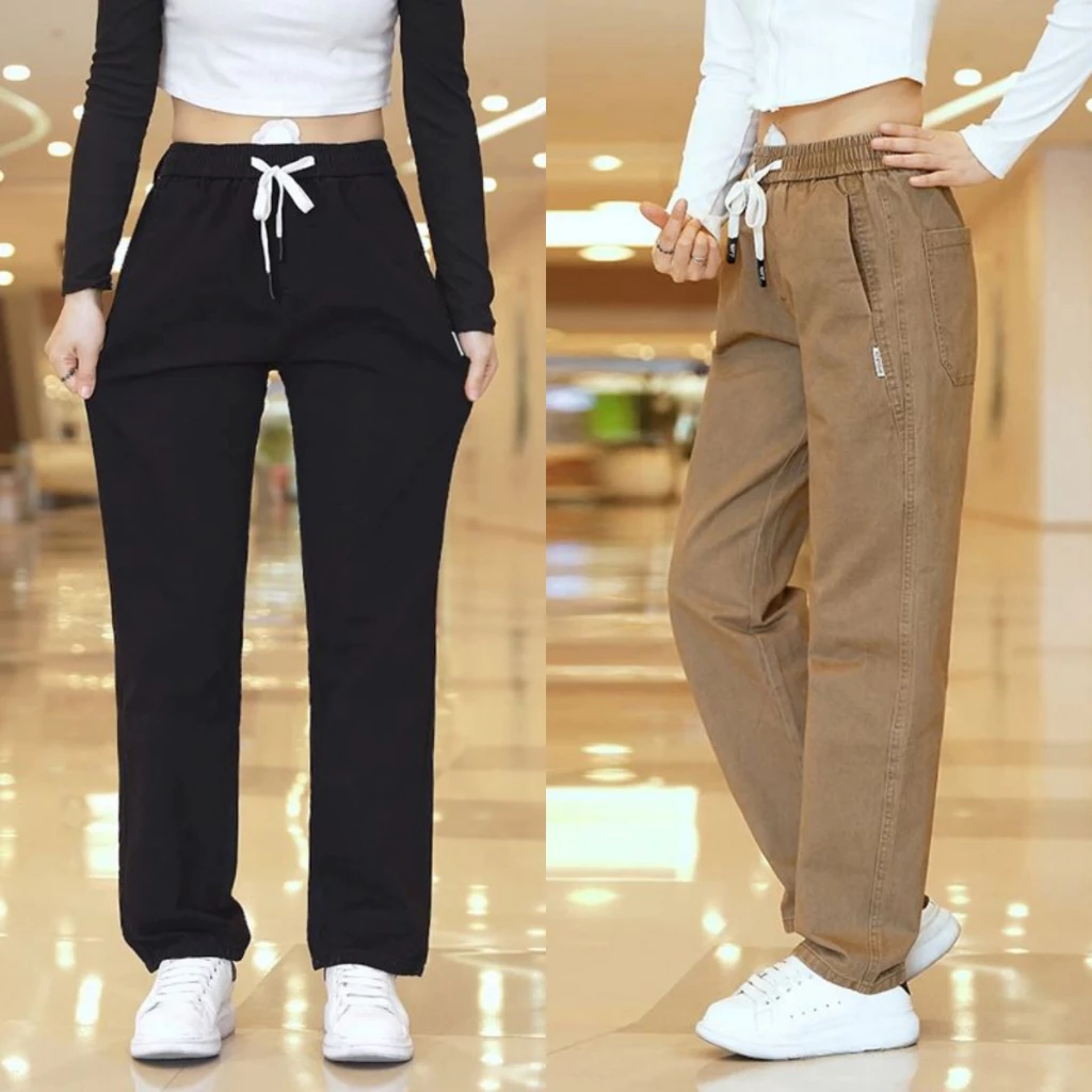 กางเกงสุภาพสตรี สีทึบเรียบง่าย สไตล์Slimmer ดูหลวมตรง เหมาะสำหรับสวมใส่ทุกวัน