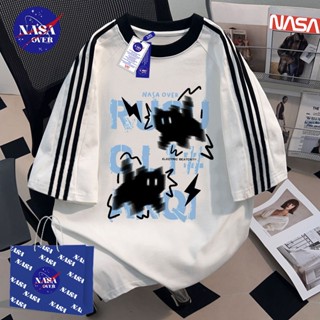 【พร้อมส่ง】🔥NASA ฤดูร้อน ผ้าฝ้ายแท้100% หลวม ยูนิเซ็กส์ สามแถ…