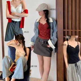 เสื้อกล้ามสตรีมีฟองน้ำ บุผ้ากำมะหยี่ลูกไม้กันหนาว ลูกไม้ สไตล์เซ็กซี่