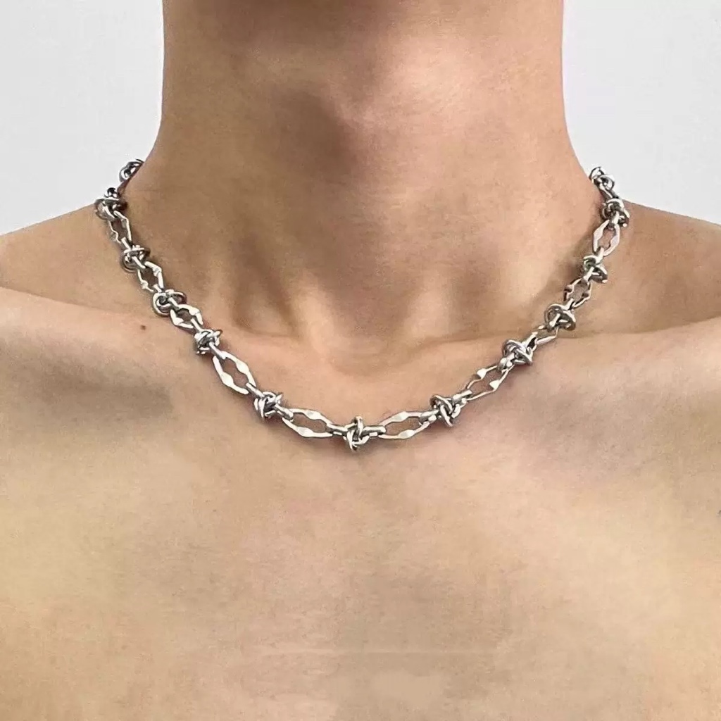 สร้อยข้อมือและสร้อยคอลายทอร์นไนต์ สไตล์ยุโรปและฮิปฮอป สแตนเลสสีเงินไม่ซีดจาง