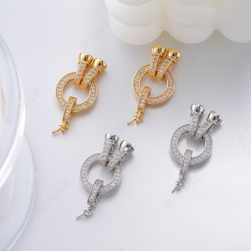 หัวเข็มขัดทองแดงชุบทอง 18K สีสูง พร้อมเซอร์โคเนียรอบ อุปกรณ์ทำสร้อยข้อมือแบบ DIY สำหรับสร้อยคอและสร้อยข้อมือ