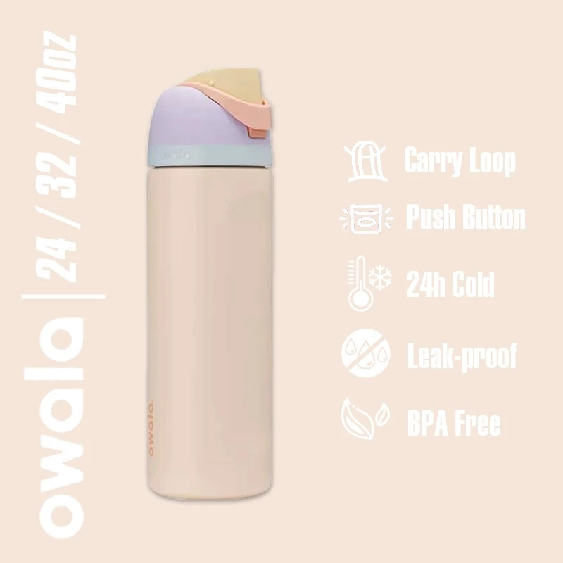 Owala FreeSip 24oz/32oz ขวดกีฬา - สแตนเลส 304, โหมดดื่มคู่, กระติกน้ําร้อนสูญญากาศแบบพกพาสําหรับเดินทางกลางแจ้ง