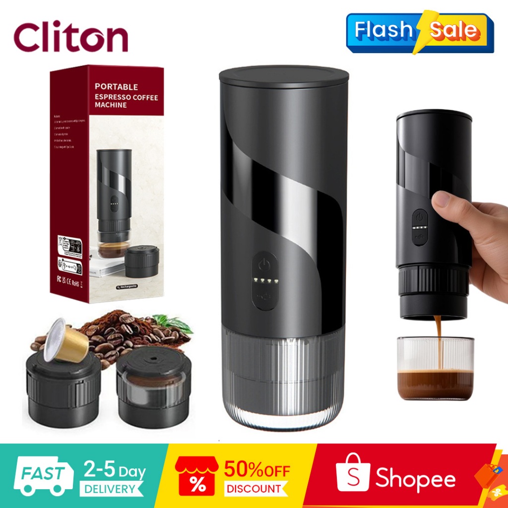 Cliton เครื่องเอสเปรสโซแบบพกพาเครื่องบดกาแฟขนาดเล็ก 20Bar การสกัดความดันสูง IPX5 กันน้ํา