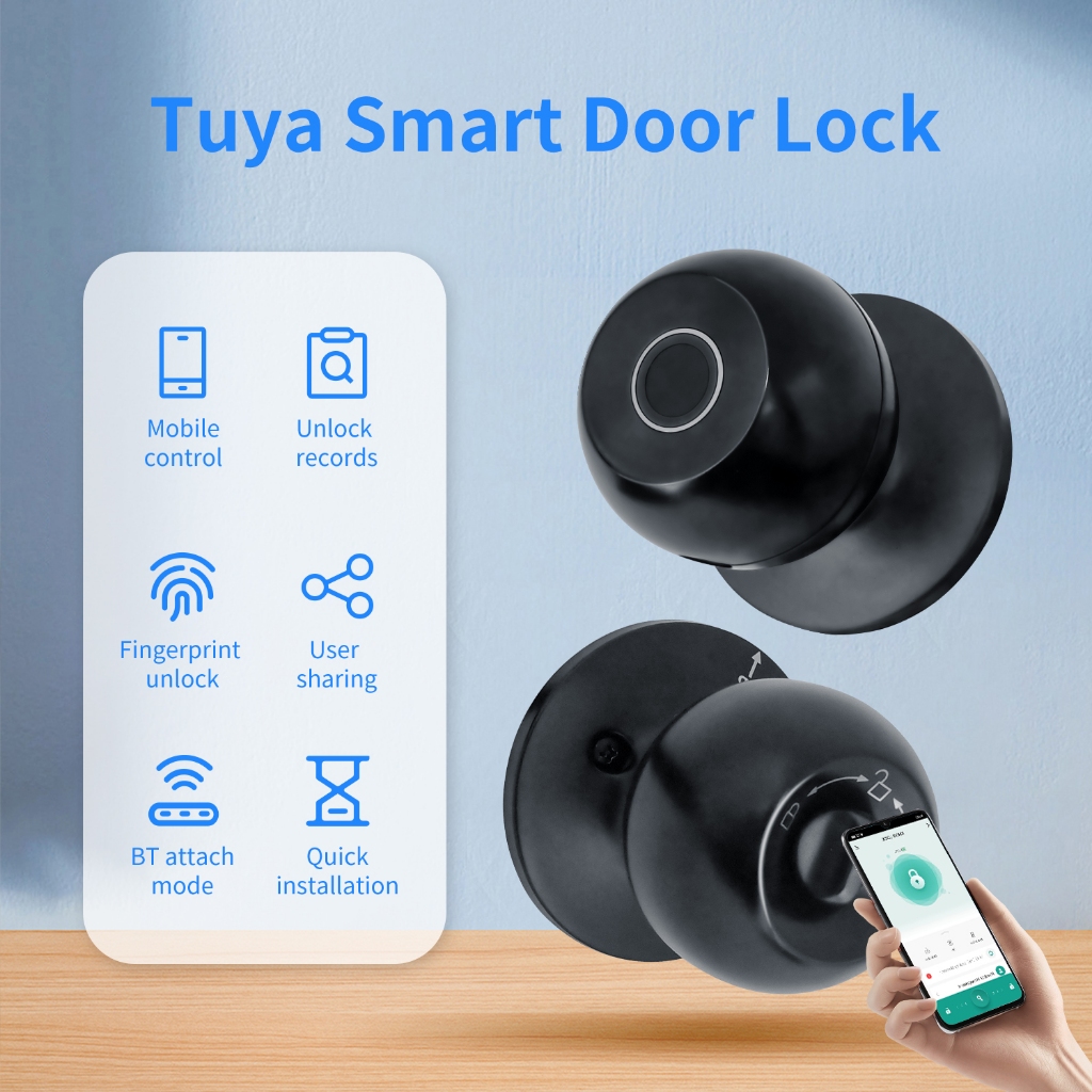 สมาร์ทลูกบิดประตู 3-in-1/5-in-1 ลายนิ้วมือประตูล็อคสมาร์ทล็อค Biometric ประตูล็อคลายนิ้วมือลูกบิดประตู TUYA App สําหรับบ้านห้องนอน