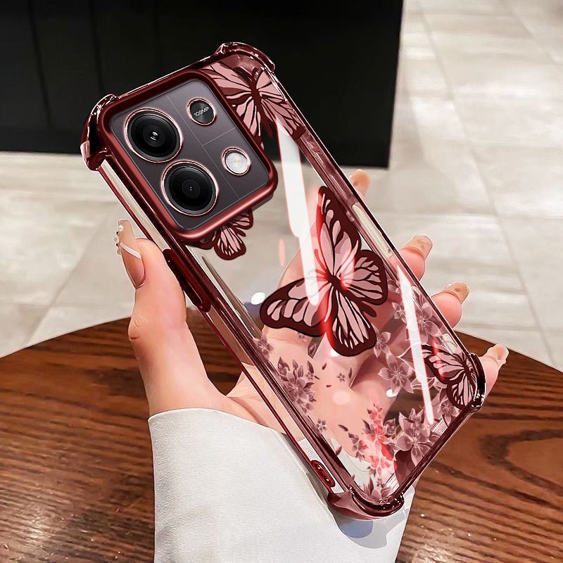 VRQR สําหรับ Oppo A6 Pro 5G 4G A6i A6X A6 4G 5G หมึกล้างดอกไม้ผีเสื้อโปร่งใสกันกระแทกโทรศัพท์ป้องกันกรณี