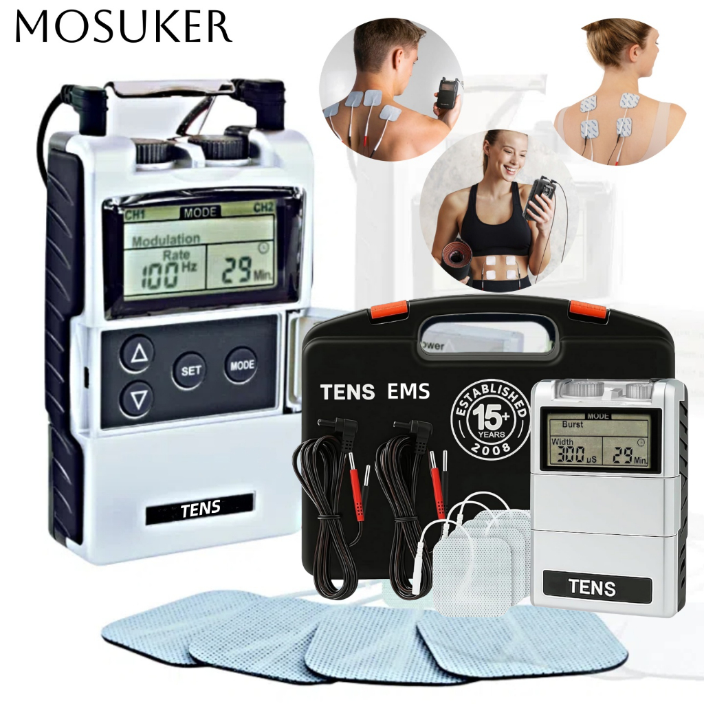 MOSUKER TENS Unit เครื่องกระตุ้นกล้ามเนื้อ EMS เครื่องกระตุ้นกล้ามเนื้อนวดปวดหลังบรรเทาประจําเดือนปวดจําลองกล้ามเนื้อ เครื่อง เครื่องนวด ตัวกระตุ้นไฟฟ้า