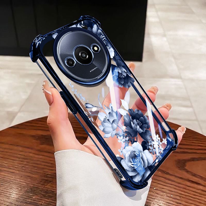YBDปลอกสําหรับRedmi A3 A3X 4G Xiaomi POCO C61 คริสตัลดอกไม้และผีเสื้อสี่มุมถุงลมนิรภัยห่อซิลิโคน