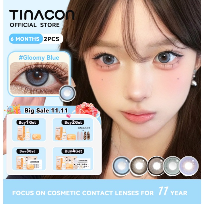 TINACON คอนแทคเลนส์ คอนแทคเลนส์สายตาสั้น 1 คู่ เลนส์สีน้ําเงิน DIA14.2mm ใช้งานได้ 6 เดือน ค่าสายตา 