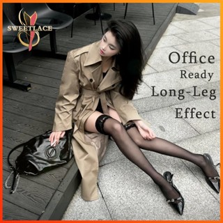 ถุงน่องต้นขาสูงผู้หญิง ลายลูกไม้บน ยืนระยะดี เนื้อยืดนุ่ม