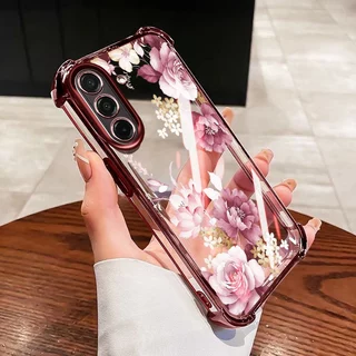 SAMSUNG YBDปลอกสําหรับSamsung Galaxy A56 A36 A26 A34 A35 A54 A55 A24 A25 A37 A57 5Gคริสตัลดอกไม้และผีเสื้อสี่มุมถุงลมนิรภัยห่อซิลิโคน