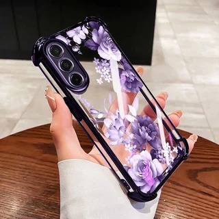 SAMSUNG YBDปลอกสําหรับSamsung Galaxy A56 A36 A26 A34 A35 A54 A55 A24 A25 A37 A57 5Gคริสตัลดอกไม้และผีเสื้อสี่มุมถุงลมนิรภัยห่อซิลิโคน