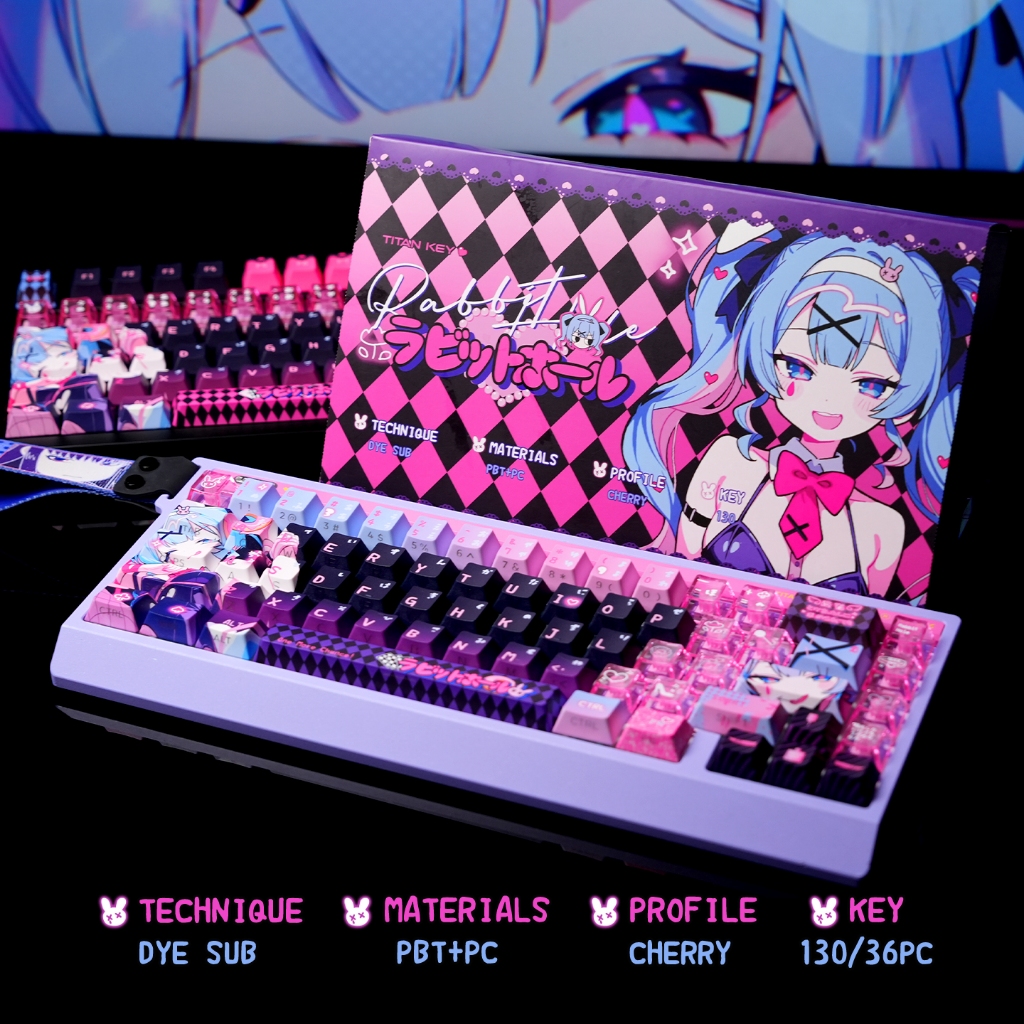 Titan Nation Rabbit Hole Keycap โรงงานดั้งเดิมด้านข้างโปร่งใส PBT Rabbit Hole PC Keycap