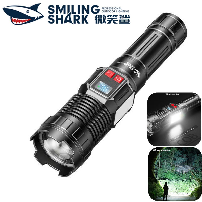 SMILING SHARK ไฟฉายฉุกเฉินชาร์จไฟ LED M60 พร้อมไฟ COB 6 สี 5000LM กันน้ำ สำหรับกลางแจ้งและเดินป่า SD5440