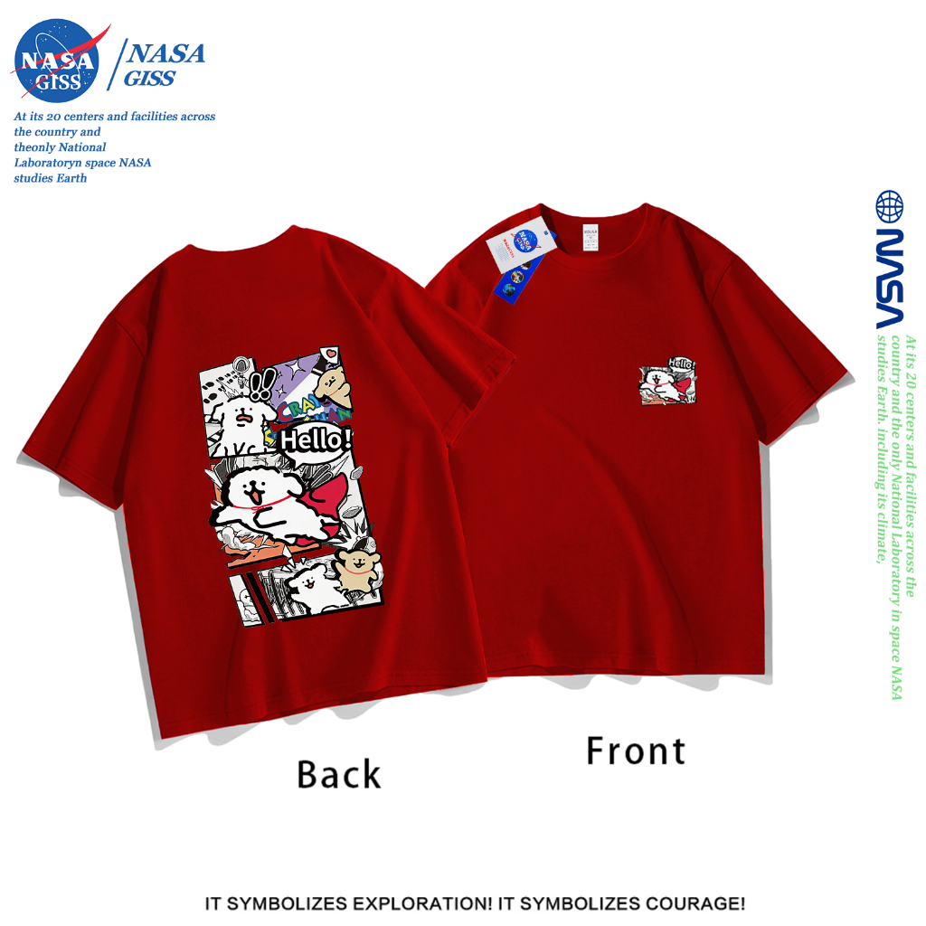 NASA เสื้อยืดชายหญิงแขนสั้น สตรีทฮิปฮอป summer Line Dog พิมพ์ลาย คอตตอน คอกลม หลวมและระบายอากาศ - รูปที่ 2