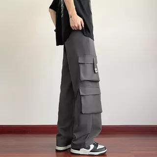 กางเกงคาร์โก้ผู้ชาย ขนาดใหญ่หลวม All-Match Straight Loose Fit มี 3 สี รองรับเก็บเงินปลายทาง