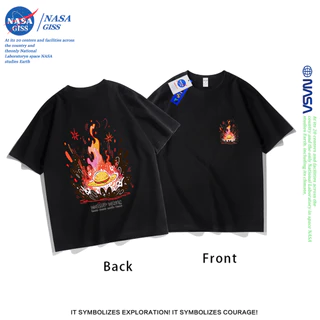 NASA เสื้อยืดชายหญิงแขนสั้น สตรีทฮิปฮอป summer ระเบิดหมวกฟาง พิมพ์ลาย คอตตอน คอกลม หลวมและระบายอากาศ