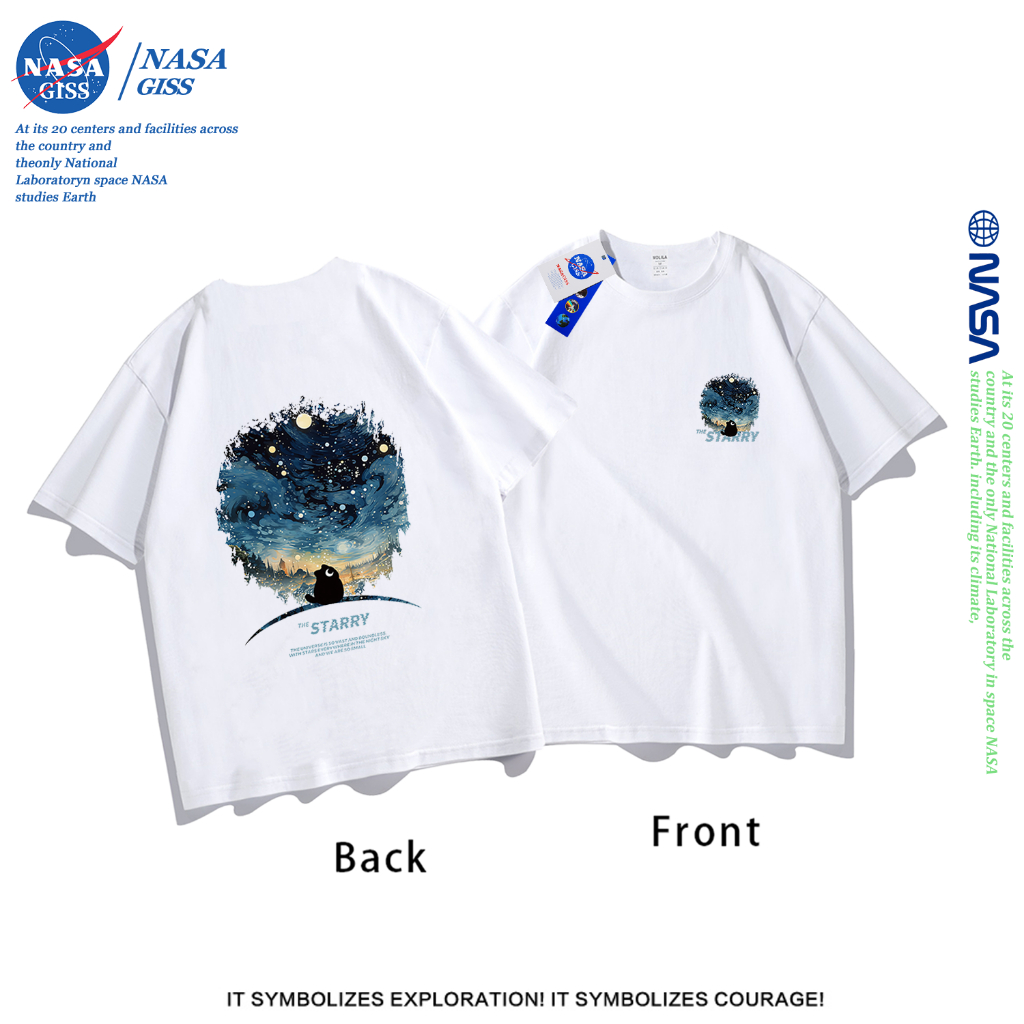 NASA เสื้อยืดชายหญิงแขนสั้น สตรีทฮิปฮอป summer ดาวระยิบระยับ พิมพ์ลาย คอตตอน คอก