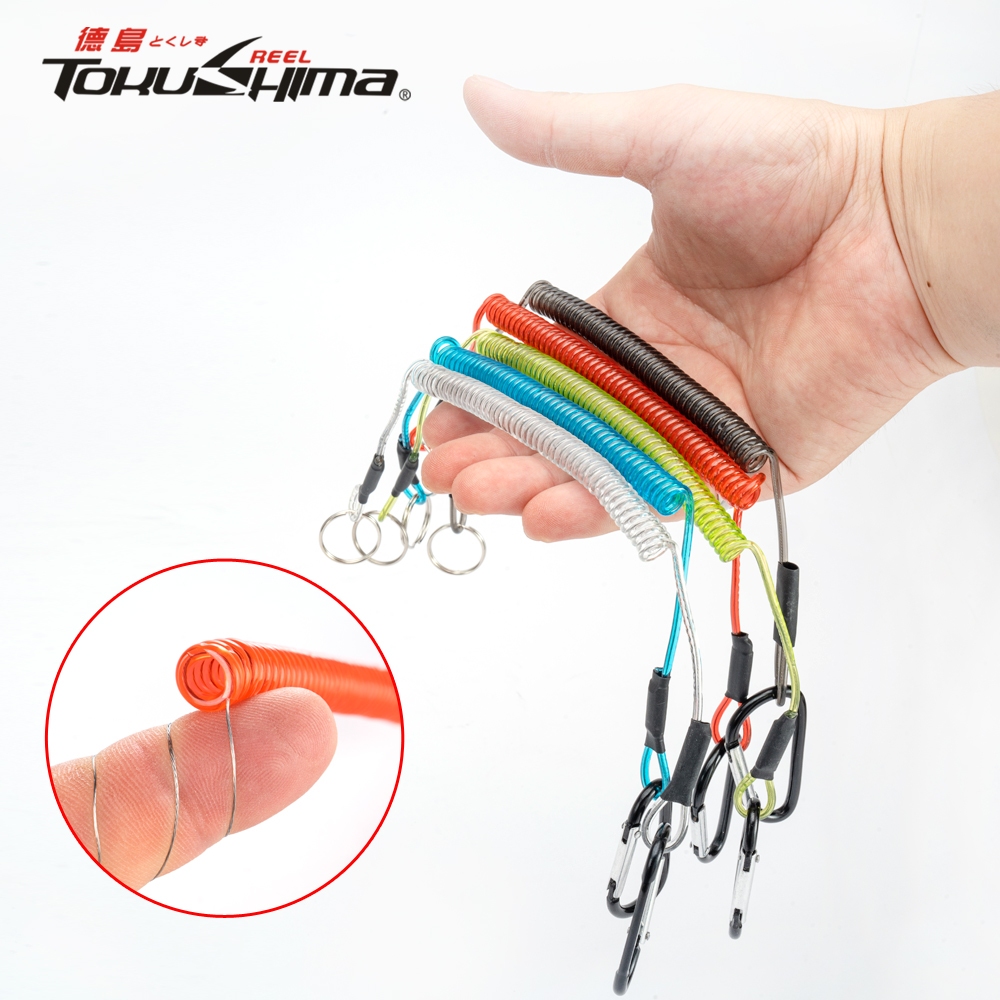 tokushima พวงกุญแจเชือกลวดเหล็ก แบบขยายได้ ป้องกันการสูญหาย หลากสี สําหรับตกปลา เดินป่า