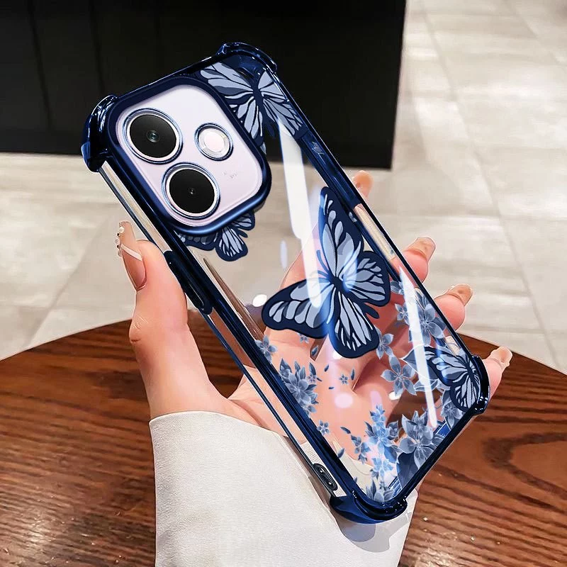 YBDปลอกสําหรับOPPO A6C A5i A5 Pro A5X A3X A60 A3 NFC A40 A40M 4G 5Gคริสตัลดอกไม้และผีเสื้อสี่มุมถุงลมนิรภัยห่อซิลิโคน