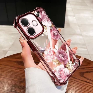 YBDปลอกสําหรับOPPO A6C A5i A5 Pro A5X A3X A60 A3 NFC A40 A40M 4G 5Gคริสตัลดอกไม้และผีเสื้อสี่มุมถุงลมนิรภัยห่อซิลิโคน