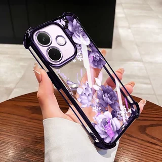 YBDปลอกสําหรับOPPO A6C A5i A5 Pro A5X A3X A60 A3 NFC A40 A40M 4G 5Gคริสตัลดอกไม้และผีเสื้อสี่มุมถุงลมนิรภัยห่อซิลิโคน