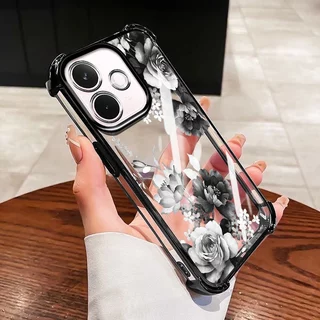 YBDปลอกสําหรับOPPO A6C A5i A5 Pro A5X A3X A60 A3 NFC A40 A40M 4G 5Gคริสตัลดอกไม้และผีเสื้อสี่มุมถุงลมนิรภัยห่อซิลิโคน