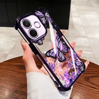 YBDปลอกสําหรับOPPO A6C A5i A5 Pro A5X A3X A60 A3 NFC A40 A40M 4G 5Gคริสตัลดอกไม้และผีเสื้อสี่มุมถุงลมนิรภัยห่อซิลิโคน