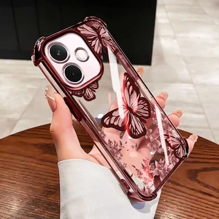 YBDปลอกสําหรับOPPO A6C A5i A5 Pro A5X A3X A60 A3 NFC A40 A40M 4G 5Gคริสตัลดอกไม้และผีเสื้อสี่มุมถุงลมนิรภัยห่อซิลิโคน
