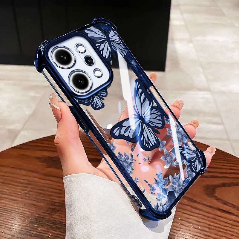 YBDปลอกสําหรับOPPO Reno 15 Pro Reno 14 Pro Reno 15F 14F A6T A6 Pro A6Xคริสตัลดอกไม้และผีเสื้อสี่มุมถุงลมนิรภัยห่อด้วยซิลิโคน