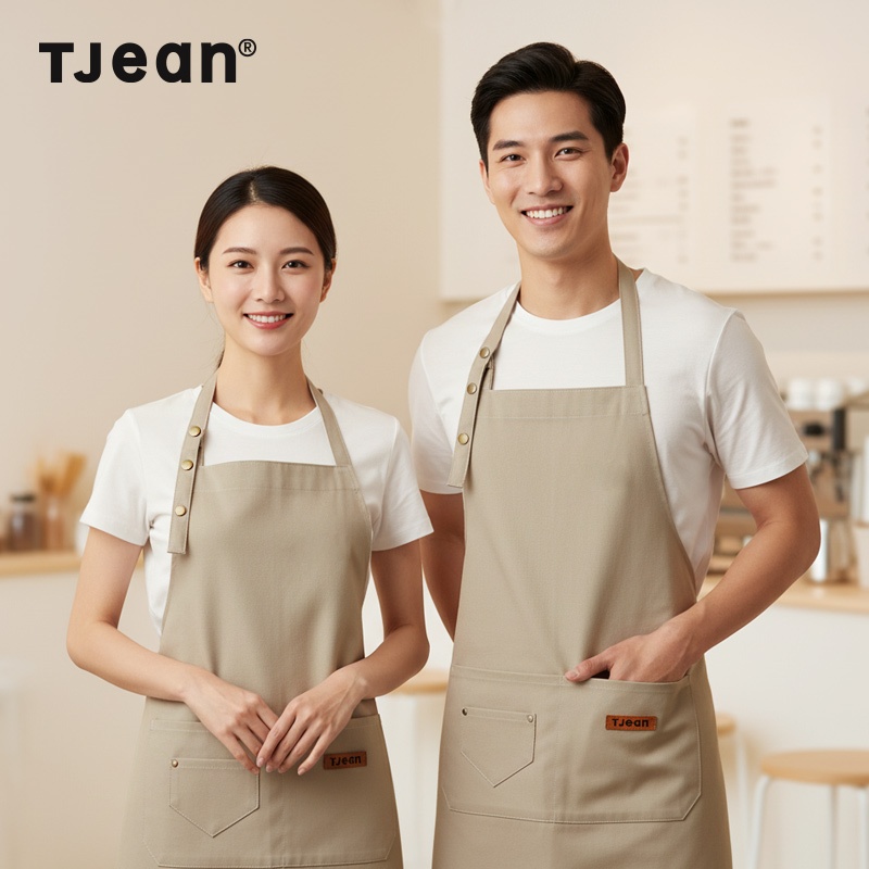 TJean  ทีจัน ผ้ากันเปื้อนผ้าแคนวาสสีกากีปรับขนาดได้