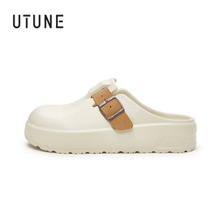 UTUNE Retro Style No Heels Lazy Half Slippers Women 2024 New Style Thick Sole Belt Buckle Adjustable Shoes