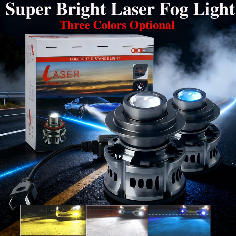 [ สีเหลือง/ขาว/ไอซ์บลู ]ไฟตัดหมอก LED รถยนต์ 1 คู่ H11 หลอดไฟ 55W 16000LM H7 9005 9006 เลเซอร์เลนส์โปรเจคเตอร์ไฟวิ่งกลางวัน