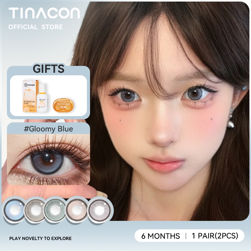 TINACON คอนแทคเลนส์ คอนแทคเลนส์สายตาสั้น 1 คู่ เลนส์สีน้ําเงิน DIA14.2mm ใช้งานได้ 6 เดือน ค่าสายตา 