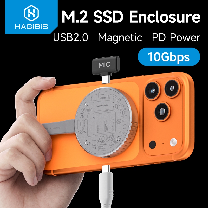Hagibis แม่เหล็ก M.2 2230 NVMe SSD สําหรับ Magsafe สําหรับ iPhone 16/15 Pro ProRes USB C 3.2 Gen2 10Gbps ถึง NVMe PCI-E อะแดปเตอร์อลูมิเนียมภายนอก SSD สําหรับ MacBook iPad Pro
