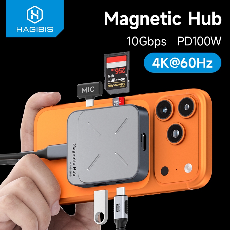 Hagibis 7 in 1 Magnetic USB C Hub Type-C Multiport Adapter Docking Station 4K HDMI 100W PD SD/TF3.0 สําหรับ iPhone 16/15 แท็บเล็ตแล็ปท็อปโทรศัพท์มือถือ ฯลฯ