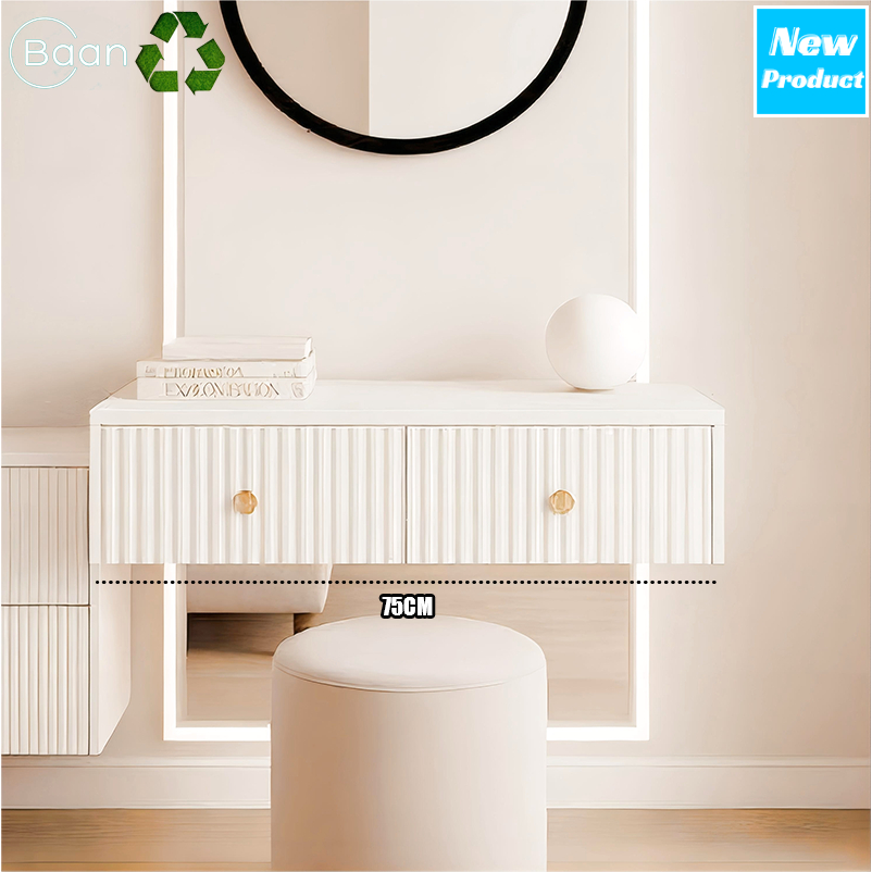 โต๊ะเครื่องแป้ง ตู้เก็บของโต๊ะเครื่องแป้งสีขาว ตู้เก็บของในห้องนอนพร้อมที่จับทองแดง ดีไซน์เรียบง่าย ตู้ลิ้นชัก 2 ชั้น รางเลื่อนแบบไร้เสียง โต๊ะข้างเตียงวัสดุที่เป็นมิตรกับส