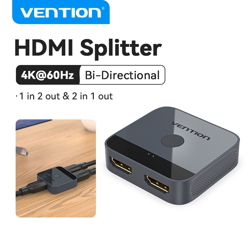 Vention  ตัวสลับสัญญาณ HDMI 4K 60Hz มีของแถม HDMI 2.0  1in 2 out / 2in 1out สำหรับ อะแดปเตอร์แปลง PC,Switch,PS4,PS5 ,TV,Xbox 360