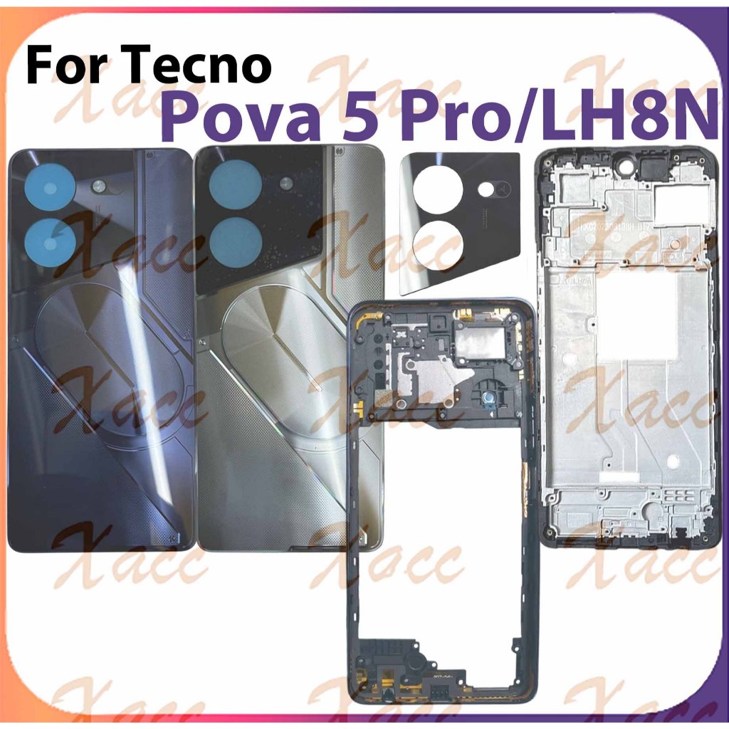 สําหรับ Tecno Pova 5 Pro LH8N ฝาหลังแบตเตอรี่ชุดเต็มปุ่มกรอบกลางกรอบเลนส์กล้อง LCD กรอบด้านหน้าโทรศั