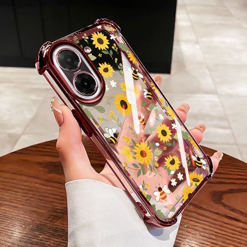 YBDปลอกสําหรับRedmi A7 Pro A5 Turbo 4 Pro Xiaomi POCO F7 POCO C71 4Gดอกทานตะวันสดใบเมเปิ้ลสี่มุมถุงลมนิรภัยห่อซิลิโคน – โปรปัง