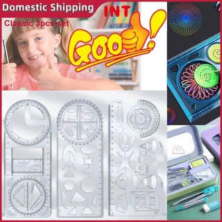 New Multi-Function Rotatable Math Geometry Ruler, Spirograph Drawing Stencil Set Painting Template Ruler,​ Protractor & Compass & Triangle Ruler for Kids & Primary School Student