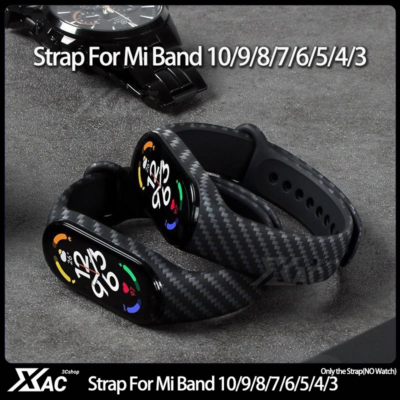 สําหรับ Xiao Mi Band 3/4/6/7/8/9/10 หรูหราเปลี่ยนสายรัด Miband10 Mi Band 9 สายรัดข้อมือคาร์บอนไฟเบอร์นาฬิกาเข็มขัดสร้อยข้อมือสําหรับ Xiaomi 7 6 5 TPU เข็มขัด