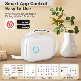 เครื่องพิมพ์ฉลากสติกเกอร์บลูทูธไร้สาย P12 ขนาดเล็ก พกพาง่าย พร้อมคัตเตอร์ สําหรับบาร์โค้ด ชื่อ ราคา แท็ก Marklife DIY ไร้สายบลูทูธแบบพกพาเครื่องพิมพ์สติกเกอร์เครื่องชง