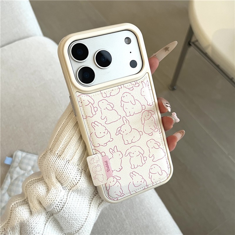 Iphone 17 pro max 16 pro max เคสโทรศัพท์วัสดุ PU ลายกระต่ายเชิงเส้น
